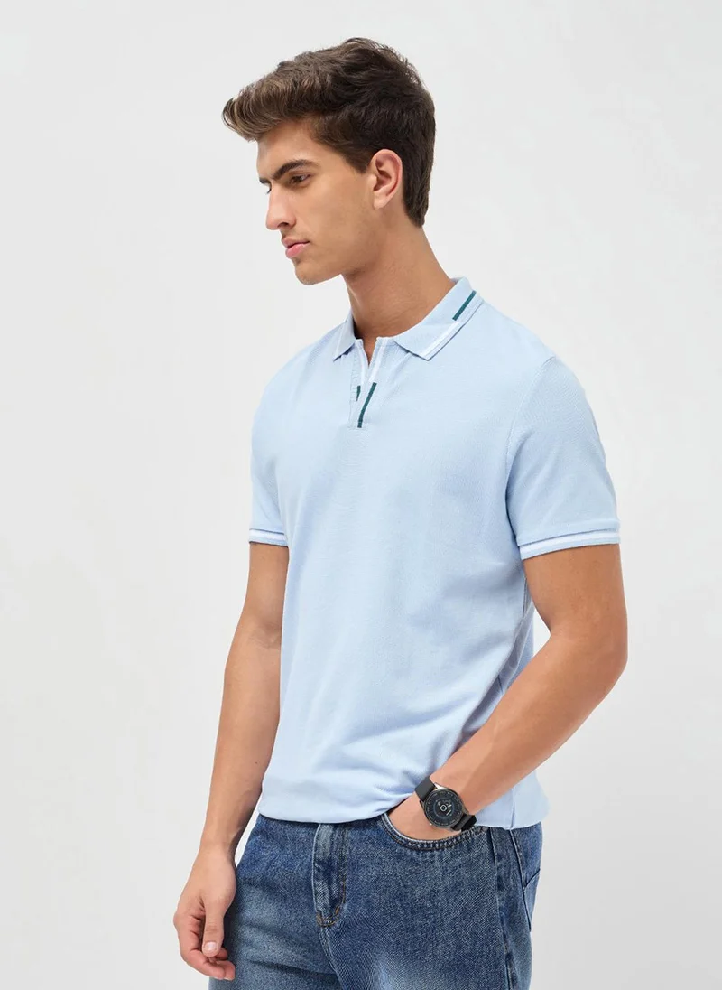 Urbano Fashion  Urbano Fashion Men's Light Sky Blue Solid Regular Fit Half Sleeve Cotton Polo T-Shirt for Men | Best Price UAE